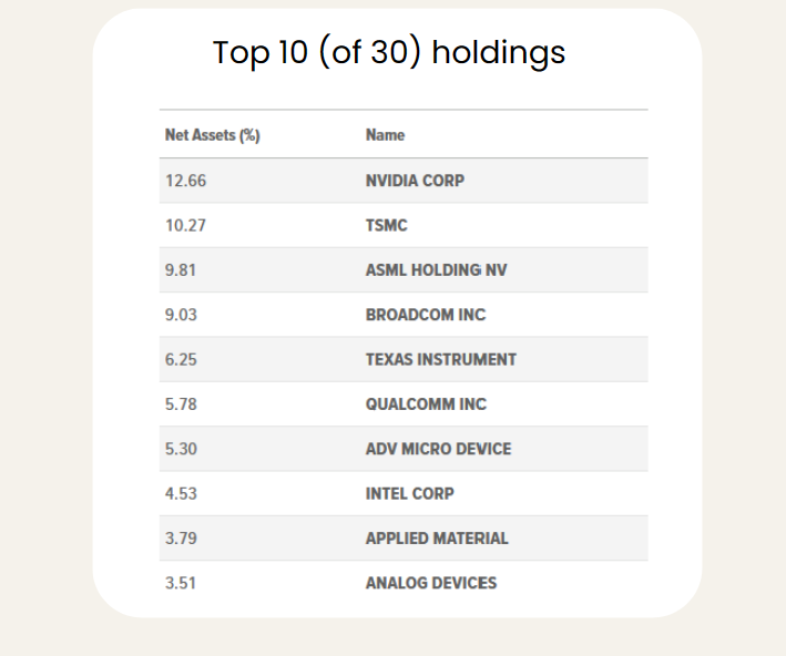 The top 10 holdings of the Global X Semiconductors ETF (ASX:SEMI)